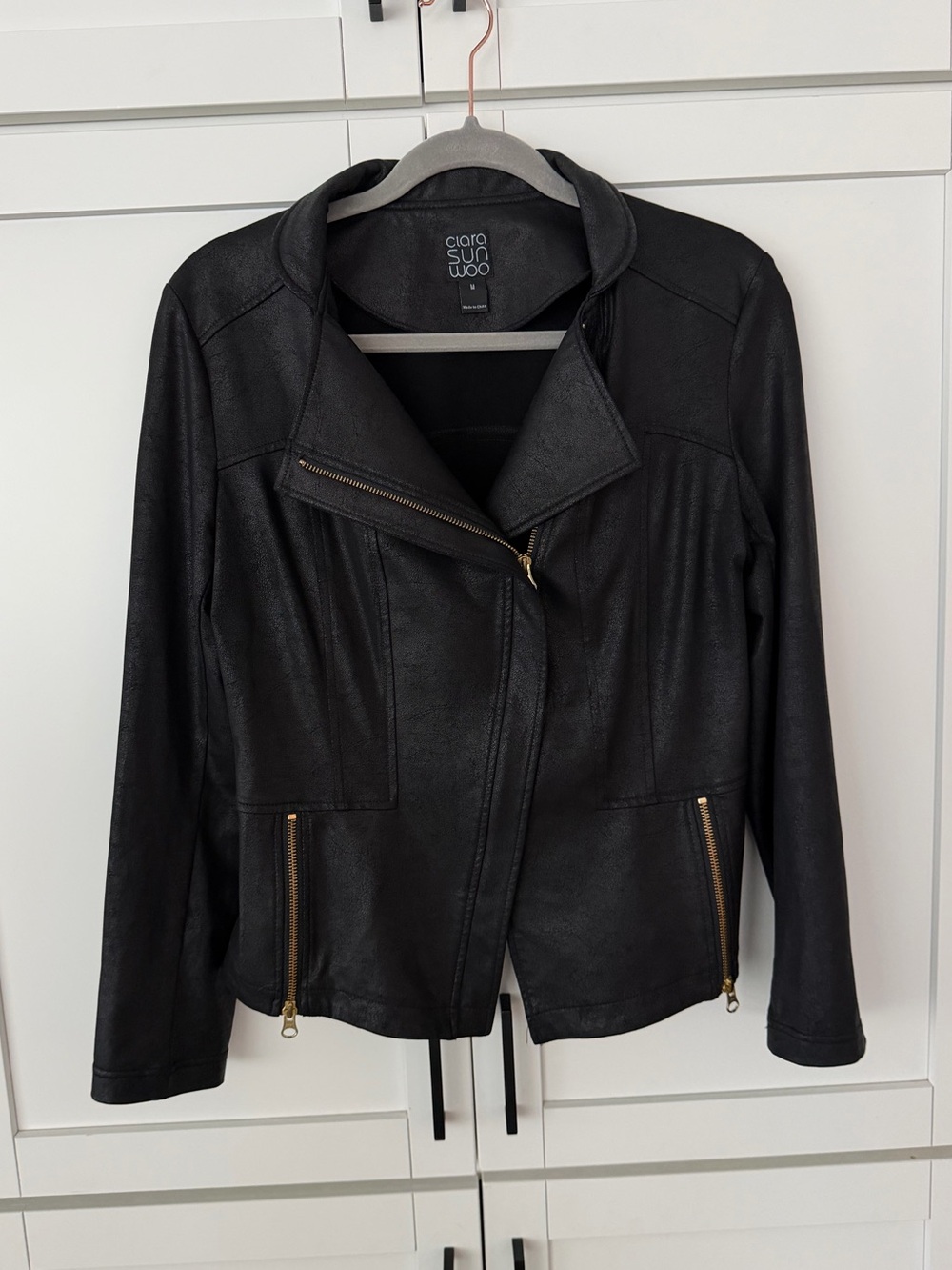 Clara Sun Woo Liquid Leather Signature Jacket Black
